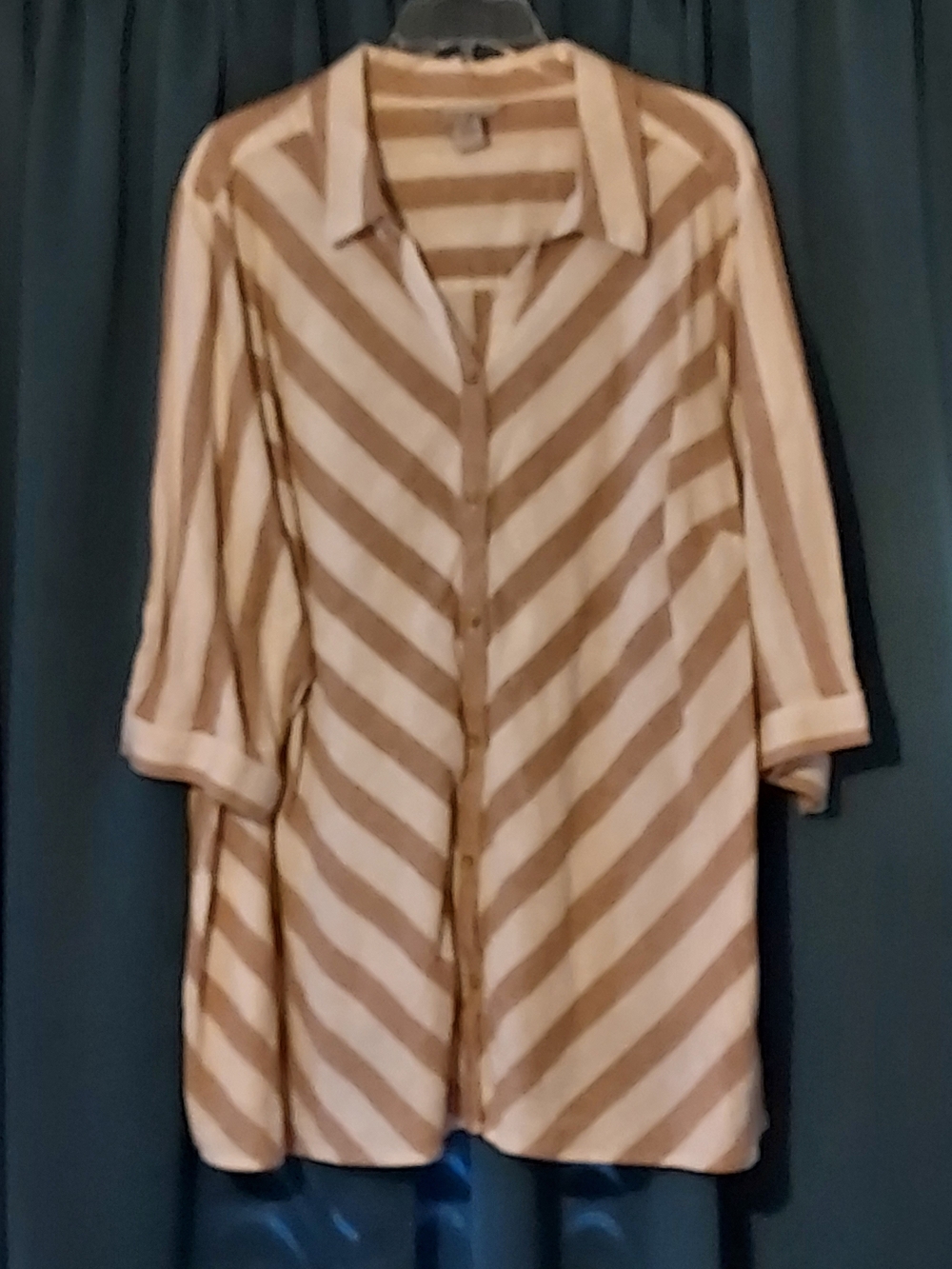 Catherines Cream & Tan Diagonal Stripe Button-Front Shirt